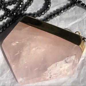 BCP Pink Quartz Point Necklace with Hematite Beads